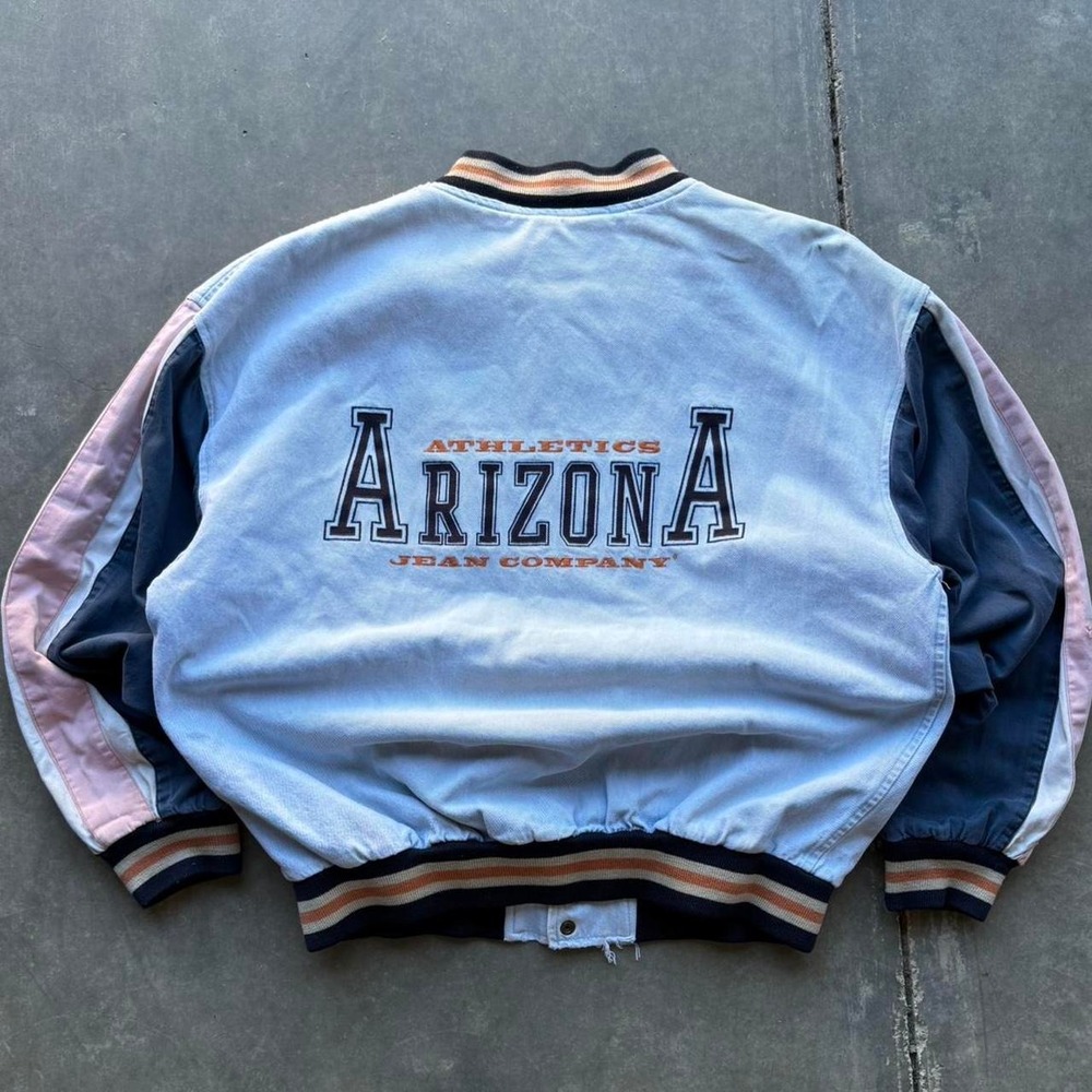 Vintage Faded and Distressed Arizona Jean Striped Bomber Jacket